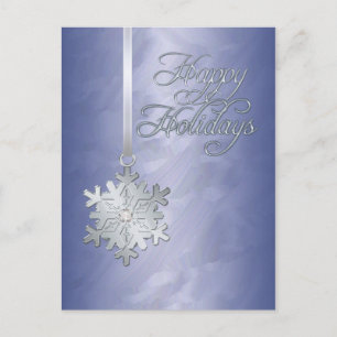 Cartão Postal De Festividades Feliz Natal Prateado Floco de Neve Azul