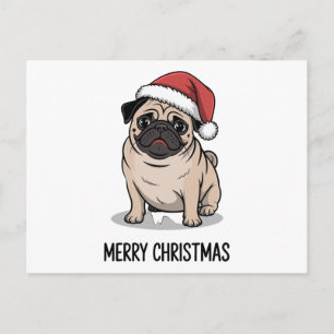 Cartão Postal De Festividades Feliz Natal Pug Cachorro Chapéu do Papai Noel Temp