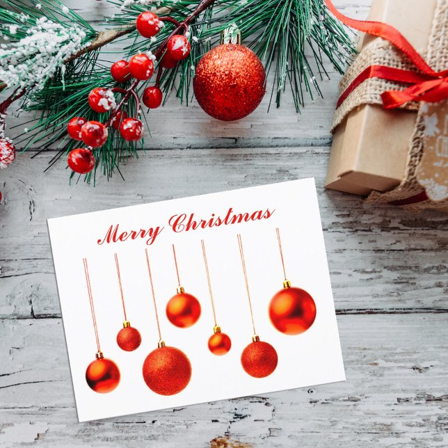 Cartão Postal De Festividades Feliz Natal Red Balls com texto (Criador carregado)
