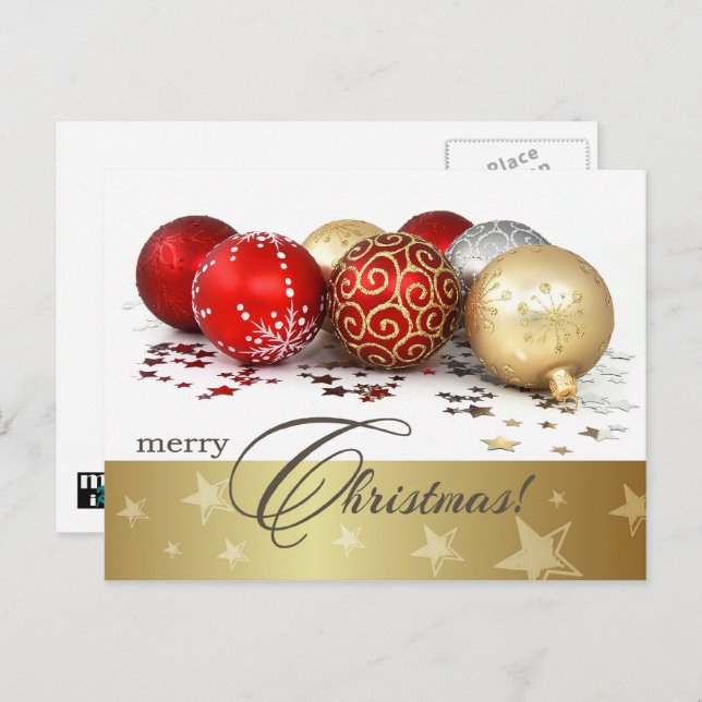 Cartão Postal De Festividades Feliz Natal. Red Dourado Baubles (Frente/Verso)