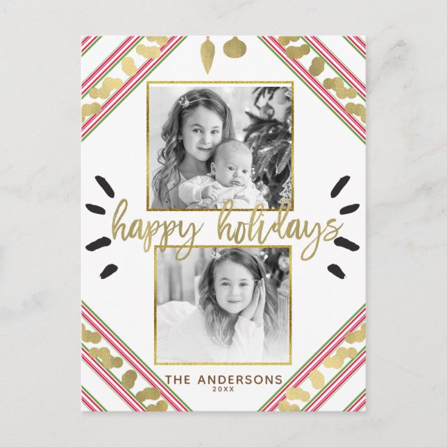 Cartão Postal De Festividades Feliz Natal Red White Strike Foto (Frente)