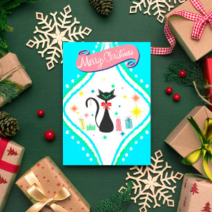 Cartão Postal De Festividades Feliz Natal Retro Siamese Cat