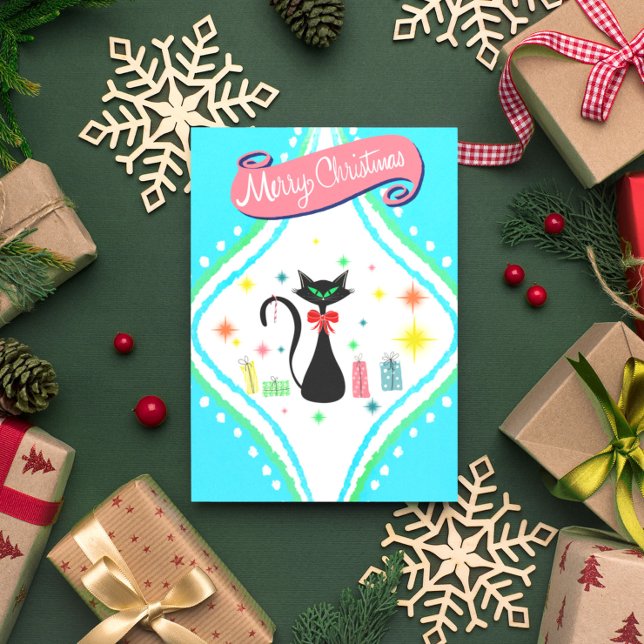 Cartão Postal De Festividades Feliz Natal Retro Siamese Cat (Criador carregado)