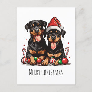 Cartão Postal De Festividades Feliz Natal Rottweiler Papais noeis