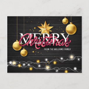 Cartão Postal De Festividades Feliz Natal Rustic Wood Black Modern Photo