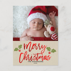 Cartão Postal De Festividades Feliz Natal Script de Fólia Vermelha Foto de Féria