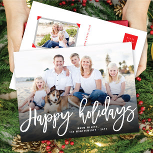 Cartão Postal De Festividades Feliz Natal Simples Script de Pincel Foto Moderna