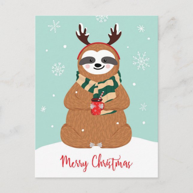 Cartão Postal De Festividades Feliz Natal Sloth (Frente)