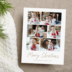 Cartão Postal De Festividades Feliz Natal Taupe Script 6 Colagem de Fotos