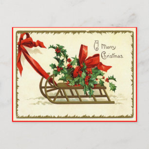Cartão Postal De Festividades Feliz Natal Trenó Reprodução de Postais Antigos