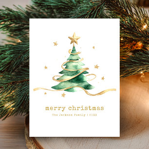 Cartão Postal De Festividades Feliz Natal Verde Dourado