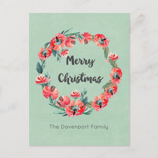 Cartão Postal De Festividades Feliz Natal Vermelho Feriado Floral Feriado Person (Frente)