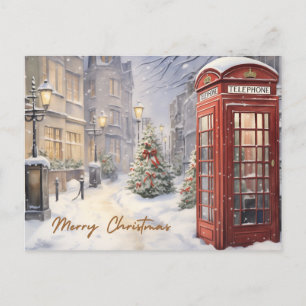 Cartão Postal De Festividades Feliz Natal Vintage Telephone Booth