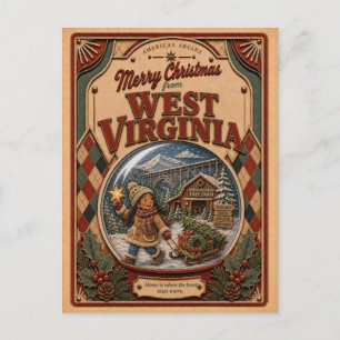 Cartão Postal De Festividades Feliz Natal Virgínia Ocidental Globo de Neve Vinta