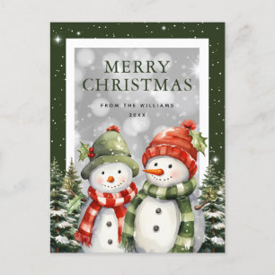 Cartão Postal De Festividades Feliz Natal Watercolor Snowman