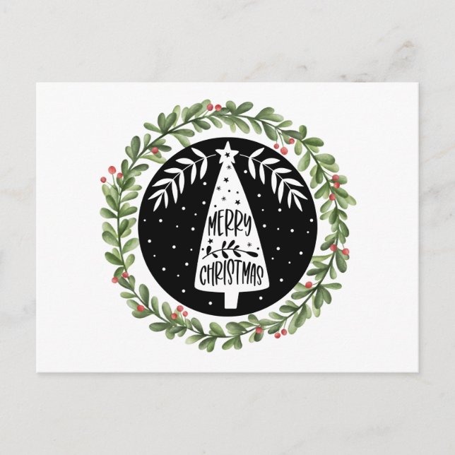 Cartão Postal De Festividades Feliz Natal Watercolor Wreath (Frente)