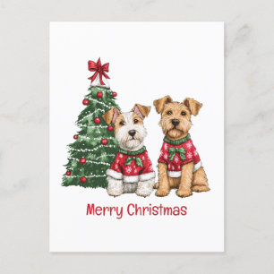 Cartão Postal De Festividades Feliz Natal Welsh Wire Fox Terrier Dogs