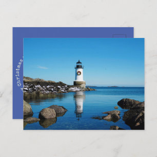 Cartão Postal De Festividades Feliz Natal Wreath Salem Lighthouse
