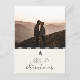 Cartão Postal De Festividades Feliz Natal Xadrez Cinza Búfalo Salvar a Data