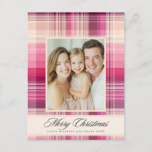 Cartão Postal De Festividades Feliz Natal xadrez rosa design de feriado