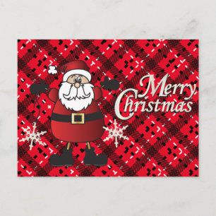 Cartão Postal De Festividades Feliz Natal Xadrez Santa Claus Snowflakes