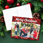 Cartão Postal De Festividades Feliz Natal Xadrez Vermelha Tartan 3 Foto<br><div class="desc">Um padrão clássico de tartan vermelho-xadrez atrás de sua colagem vertical de fotos da família de três feriados para um cartão-postal festivo e tradicional de Feliz Natal. Cartões postais de Natal simples e bonitos.</div>