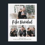 Cartão Postal De Festividades Feliz Navidad | Black and White Multi Photo Grid<br><div class="desc">This simple and stylish,  black and white Christmas holiday postcard says "Feliz Navidad" in Spanish,  in modern handwritten script typography,  and there is room to add four of your favorite personal photos.</div>