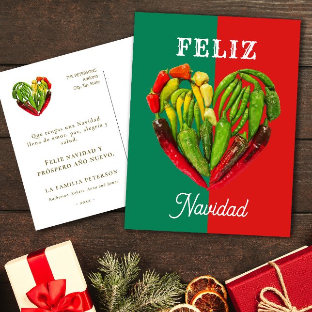Cartão Postal De Festividades Feliz Navidad Chili Peppers Heart (Criador carregado)