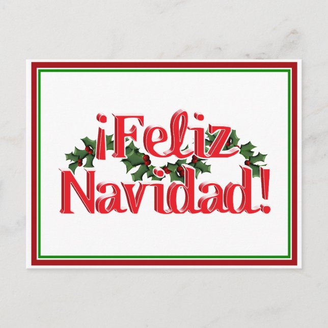 Cartão Postal De Festividades Feliz Navidad com Holly (Frente)
