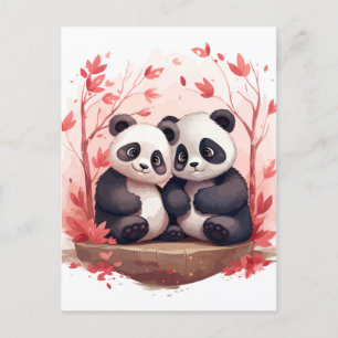 Cartão Postal De Festividades Feliz Panda Junto