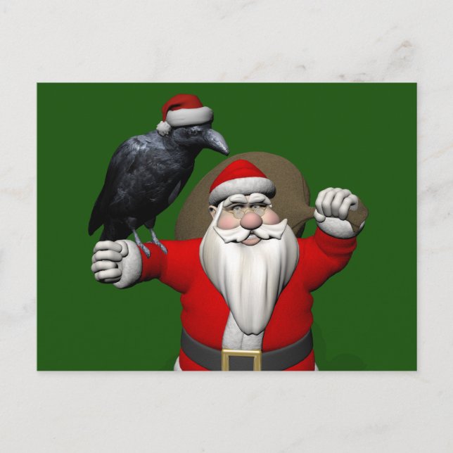 Cartão Postal De Festividades Feliz Papai Noel com Enorme Raven (Frente)