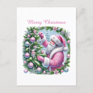 Cartão Postal De Festividades Feliz Papai noel Rosa de Natal