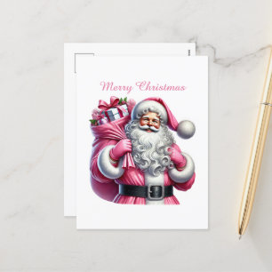 Cartão Postal De Festividades Feliz Papai noel Rosa de Natal