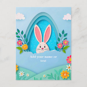 Cartão Postal De Festividades Feliz Páscoa Coelhinho da Páscoa e Flores Capric