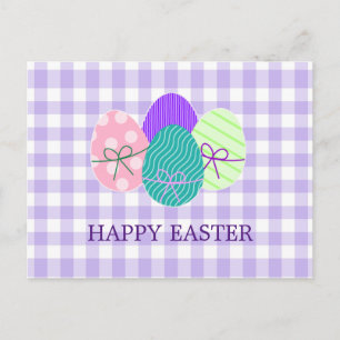 Cartão Postal De Festividades Feliz Páscoa Country Lavanda Xadrez Padrão