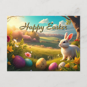 Cartão Postal De Festividades Feliz Páscoa em uma Paisagem de Primavera