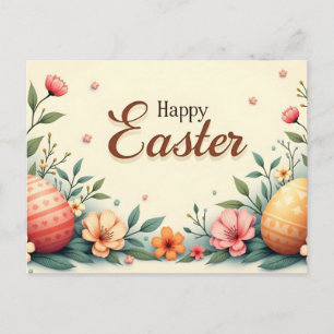 Cartão Postal De Festividades Feliz Páscoa Flores de Primavera e Ovos de Páscoa