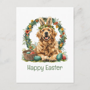 Cartão Postal De Festividades Feliz Páscoa Golden Retriever Cachorro Orelhas de