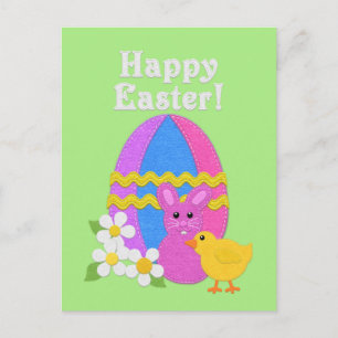 Cartão Postal De Festividades Feliz Páscoa Olhar em Feltro Ovo de Páscoa Coelho