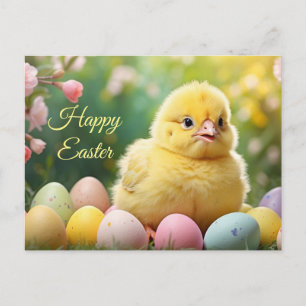 Cartão Postal De Festividades Feliz Páscoa Páscoa Bebê Frango com Ovos Pintados 