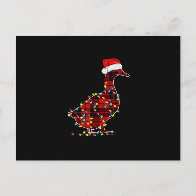 Cartão Postal De Festividades Feliz Pato de Natal Xadrez Vermelha (Frente)
