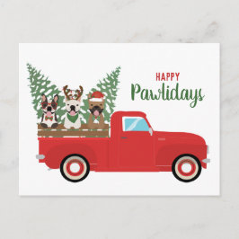 Cartão Postal De Festividades Feliz Pawlidays Franceses Buldogue Caminhão Vermel