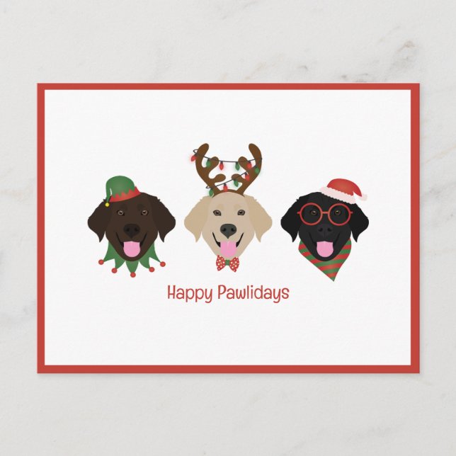 Cartão Postal De Festividades Feliz Pawlidays Labrador Retriever Cães (Frente)