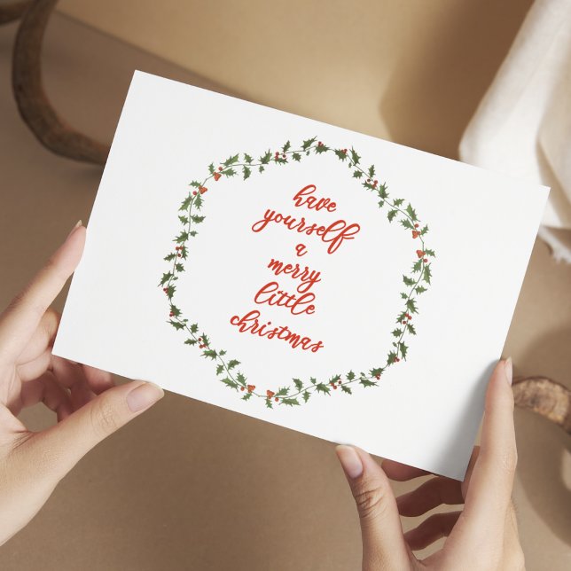 Cartão Postal De Festividades Feliz Pequeno Natal - Holly Wreath Postcard (Criador carregado)