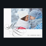 Cartão Postal De Festividades Feliz Personalizada de Script de Caligrafia Fotogr<br><div class="desc">A design apresenta feliz em script de caligrafia. Personalize este cartão adicionando sua foto e detalhes.</div>