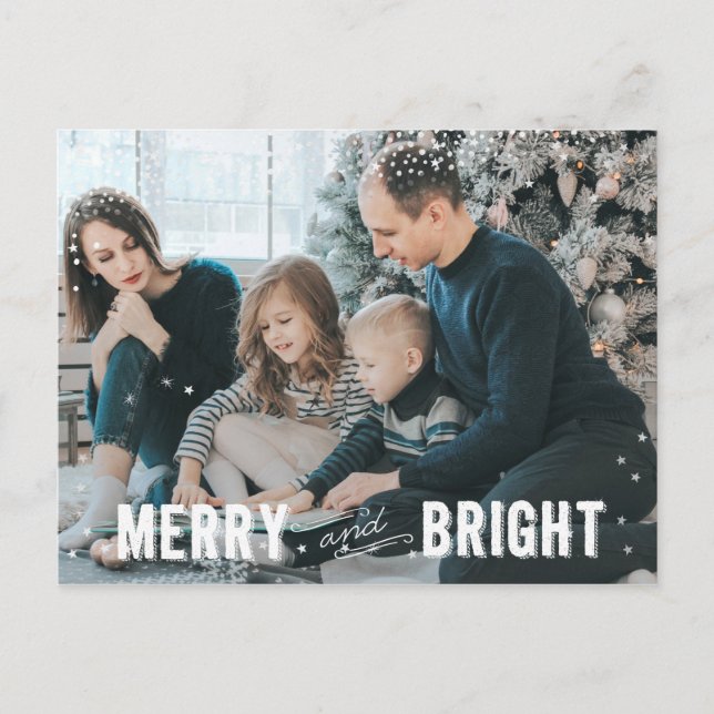 Cartão Postal De Festividades Feliz prata e floco de neve branco e feriado brilh (Frente)