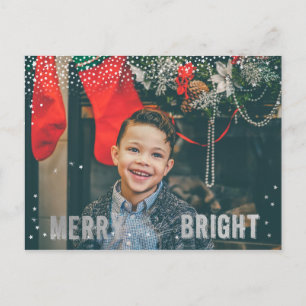 Cartão Postal De Festividades Feliz prata e floco de neve branco e feriado brilh