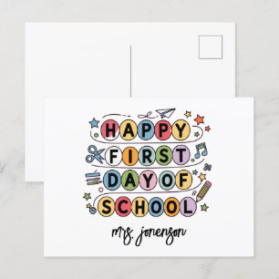 Cartão Postal De Festividades Feliz Primeiro Dia da Escola Nome Personalizado