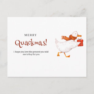 Cartão Postal De Festividades Feliz Quackmas! Cartão de Natal de Pato Divertido,
