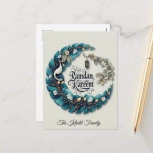 Cartão Postal De Festividades Feliz Ramadan Mubarak   Ramadan Kareem Azul Muçulm